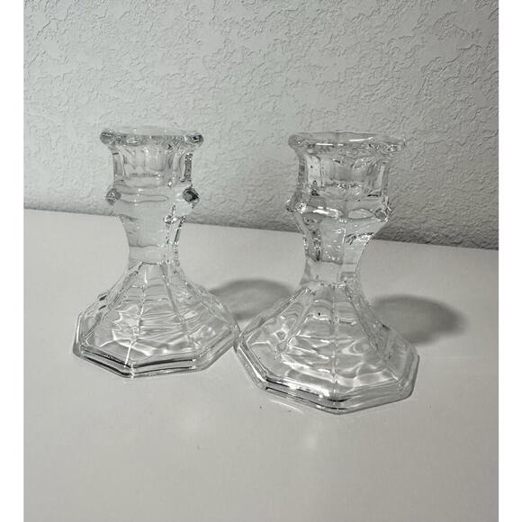 Clear Glass Candleholders 4”, Set Of 2 - Picture 1 of 4